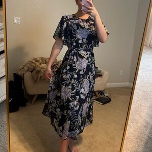 Jessica Howard Black Midi Dress with Lavender Floral Print